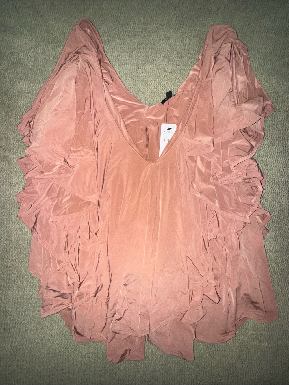 Express Brown Ruffle V-Neck Blouse - Picture 2 of 4